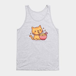 Cute Orange Tabby Cat Slurping Noodles Tank Top